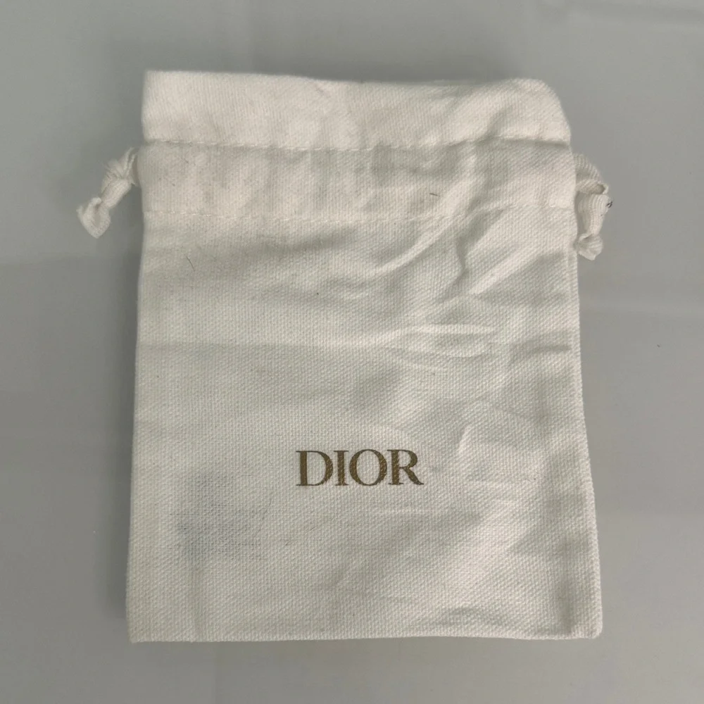 Dior White and Gold Logo Drawstring small Pouch